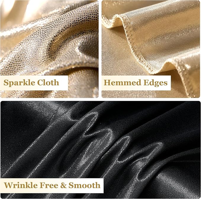 20ftx10ft Black and Champagne Sequin Backdrop Curtain Panels for Parties, Wrinkle Free Glitter Photo Backdrop Drapes 4 Panels 5x10FT Shimmer Back Drop Cloth for Wedding Birthday Photography Background