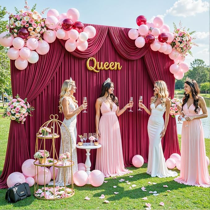 6 Panels Burgundy Backdrop Curtain for Parties Wedding Wrinkle Free Maroon Photo Curtains Backdrop Drapes Fabric Decoration for Birthday Engagement Ceremony 30ft(W) x 10ft(H)
