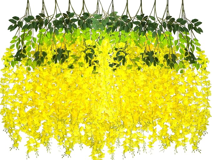 AITISOR 24 Pack Artificial Fake Wisteria Vine Ratta (3.75 Feet) Hanging Garland Silk Flowers String Home Party Wedding Decor (Yellow)