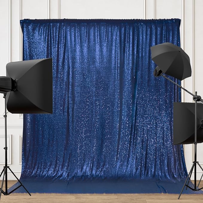 PartyDelight Navy Blue Sequin Backdrop 6x8ft 4 Inch Rod Pocket | Dense 3mm navy blue sequins on mesh backing with 4 inch rod pocket for full body photos ceremony arches party walls and stage