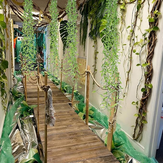 Bucherry Jungle Theme Decoration Set, 16.5ft Artificial Hanging Willow Vines Greenery for Classroom, Woodland Forest Rainforest Safari Party, Enchanted Indoor Outdoor Home Garden Wall DIY Decor