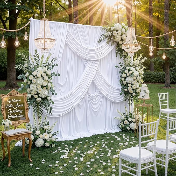 20ft x 8ft Wrinkle Free White Backdrop Curtains for Parties, 4 Panels Thick Polyester Photo Backdrop Drapes for Weddings Birthday Photography Background Curtains