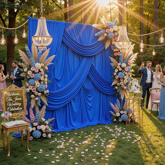 20ft x 10ft Royal Blue Backdrop Curtains for Parties, 4 Panels 5x10ft Wrinkle Free Silky Polyester Photo Backdrop Drapes Background for Birthday Graduation Photography Party Decorations