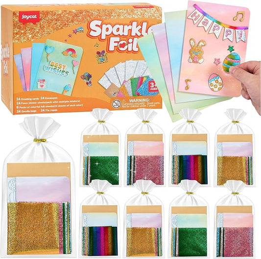 JoyCat 24 Pack Foil Art Greeting Cards, Mother's Day Crafts for Kids, No Mess Arts and Crafts, Goodie Bag Stuffers, DIY Party Favors, Birthday Present Girls Boys Ages 4–9