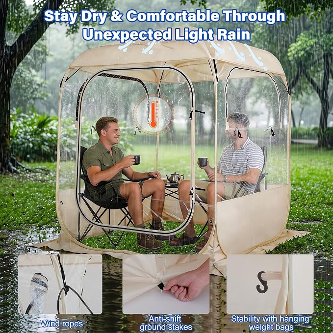 DIAMONDFORGE Pop Up Sports Tent 5x5 FT, Portable Clear Tent with Removable Top Cover for 2-3 Person, Instant Setup, Spacious BubbleTent for Outside, Patio and Outdoor Activities, Beige
