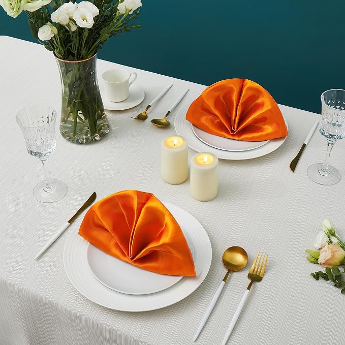 50 Pack Square Satin Dinner Napkins, 20x20 Inches Silky Soft Smooth Table Cloth Napkins for Restaurant Weddings Banquet Party Decoration, Orange
