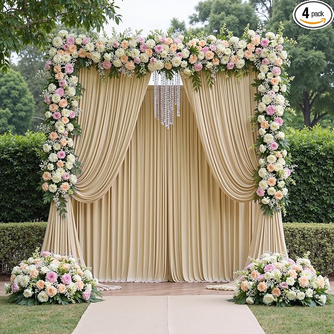 20ftx12ft Beige Backdrop Curtains for Wedding-Wrinkle Free Backdrops Curtain Drapes Fabric Decorations Photo Back Drop Cloth for Baby Shower Photography Stage Reception 4Panels 12ft(H) x 5ft(W)