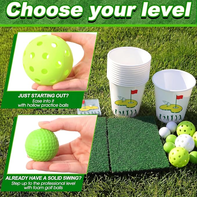 50 Pcs Golf Yard Game Set, Backyard Chipping Target Game with 12 Buckets 2 Hitting Mats 12 Balls 24 Cold Transfer Stickers, Outdoor Lawn Tailgate Games, Golf Gifts for Men Dad