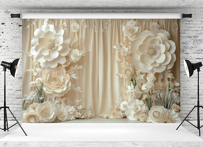 15x10ft Cream Paper Flower Backdrop Romantic Luxury Style 3D Stereo Paper Blooms Background for Birthday Party Baby Shower Decor Wedding Engagement Bride Portrait Photo Studio Booth Props