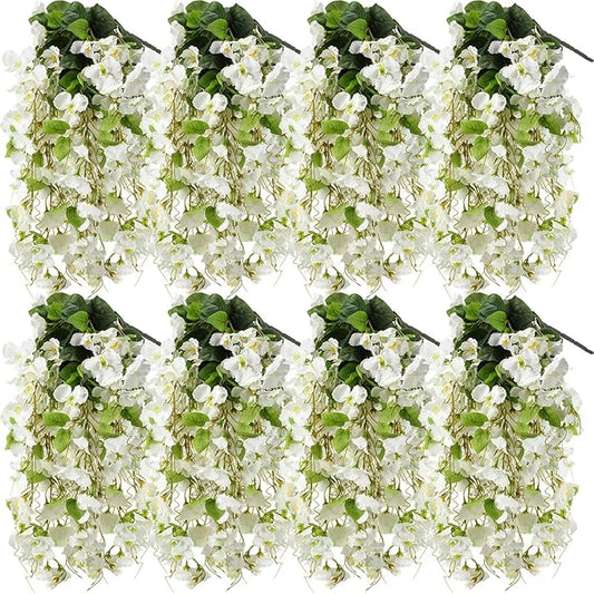 XunYee 8 Pcs Artificial Hibiscus Flowers for Outdoors Spring Summer Decor Fake Hanging Flowers Plants Uv-Resistant Faux Hibiscus Flower for Outside Porch Patio Front Door (White)