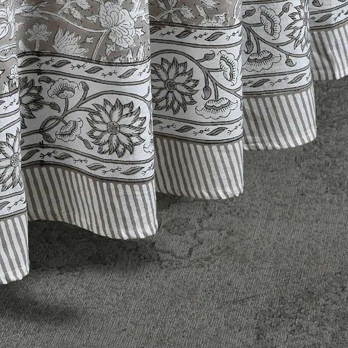 Ridhi Round Tablecloth Hand Block Print 100% Cotton Reusable Taupe 132 Inch Table Cover Decorative Everyday Use for Dining, Home, Party, Wedding, Farmhouse, Party Gift for Spring, Mother's Day