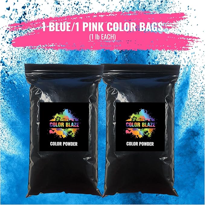 Color Blaze Black-Out Baby Gender Reveal Powder - 2lbs of Colored Powder for Boy or Girl, For Car & Motorcycle Burnout, Toss, Photoshoot, Reveal Party & Festival - 2 Pack of 1 lb - Pink & Blue