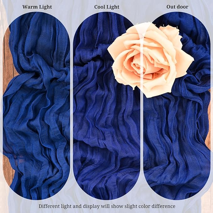 10 Pack Royal Blue Cheesecloth Table Runner 17x108 Inch Semi Sheer Boho Gauze Cheese Cloth Table Runners, for Wedding Bridal Shower Birthday Party Home Decor Garden Farmhouse