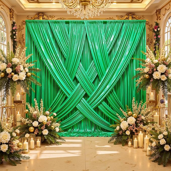 20ftx10ft Green Sequin Backdrop Curtain Panels for Parties, Wrinkle Free Glitter Photo Backdrop Drapes 4 Panels Shimmer Back Drop Cloth for Wedding Birthday Christmas Photography Background