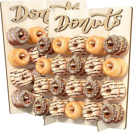 Donut Wall Display Stand, 2PCS Wooden Doughnut Holder Display 40 Donuts, Donut Holder Board for Donut Grow Up Party, Birthday, Wedding, Baby Shower, Donut Party Decorations (Natural)