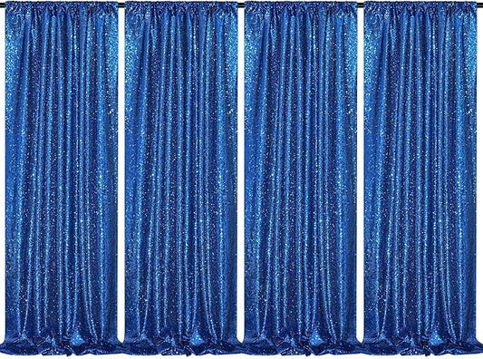 B-COOL Royal Blue Sequin Backdrop Curtains 4 Packs 2ftx8ft Sparkle Backdrop Fabric Sparkly Drapes for Party Ceremony Wedding Birthday Decorations