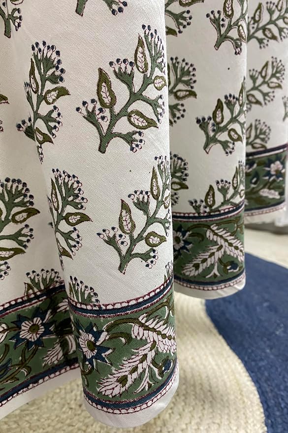 Ridhi Round Tablecloth Hand Block Print 100% Cotton Reusable Evergreen 90 Inch Table Cover Decorative Everyday Use for Dining, Home, Party, Wedding, Farmhouse, Party Gift for Spring, Mother's Day