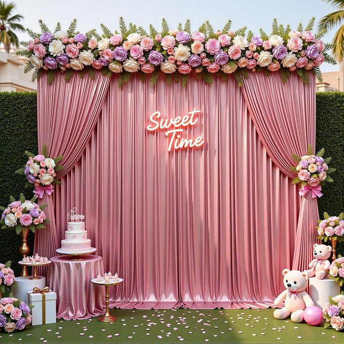 gogoparti 20x10FT Rose Gold Sequin Backdrop Curtain - 4 Panels of 5x10FT Wrinkle-Free Glitter Drapes for Photography, Birthdays, Weddings & Graduations