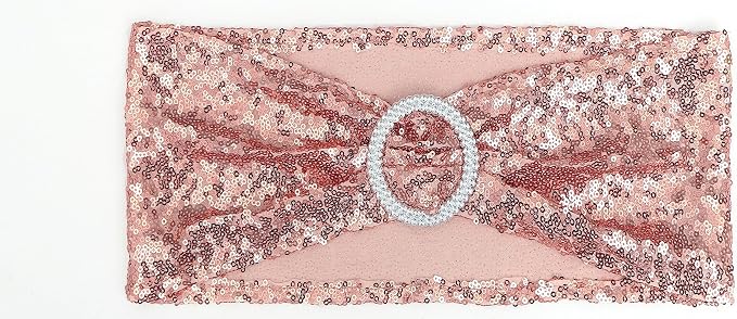 Double-Sided Sequins Rose Gold Chair Sashes for Wedding Decor, Rose Gold Sequin Chair Sashes Bands with Silver Buckles, Chair Bows for Party Ceremony Event Christmas Decorations - 100 Pack