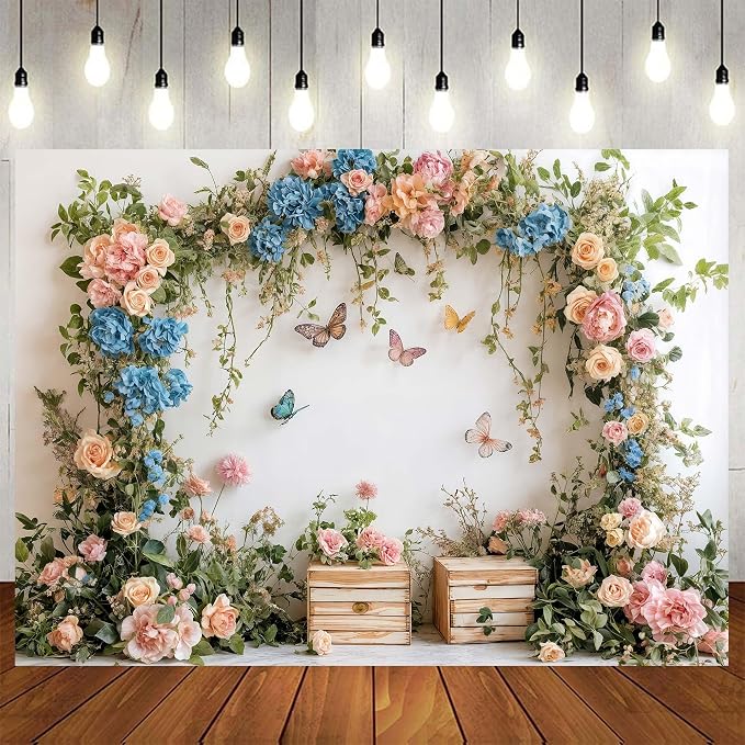 20x10ft Flower Butterfly Birthday Backdrop Spring Colorful Scenic Floral Flowers Wall Photography Backdrops Butterfly Fairy Tale Wedding Decoration Kids Birthday Party Background Photoshot