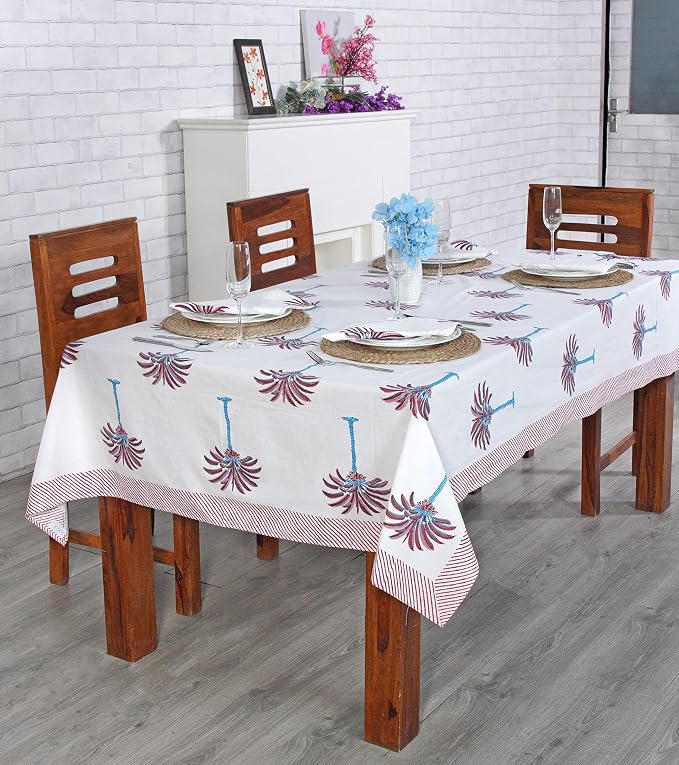 Ridhi Red Palm Hand Block Print Cotton Rectangle Tablecloth 118" x 70" inches Reusable Table Cover Decorative Everyday Use for Dining Room, Farmhouse, Home Gift for Spring, Mother's Day