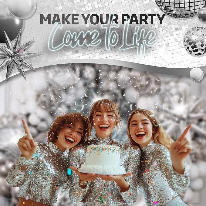 ALL-IN-1 Disco Balloon Arch Kit with BONUS Disco Ball Balloon for Party Decorations - Silver & White Balloons Garland for Disco Ball Party Decoration & Silver Party Decorations -Disco Balloons
