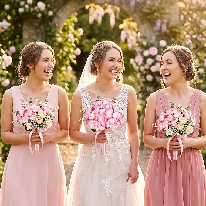 Auihiay 64Pcs Hydrangea Artificial Flowers Bulk, Faux Hydrangea Flowers Heads with Stems for Spring Spring Wedding Decor Bouquets and Centerpieces Wedding Photo Booth(Blush Gradient)