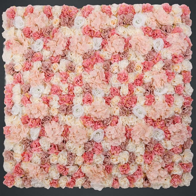 3D Flower Wall Backdrop 6 Pack, 24x16 Inch Blush Pink & Ivory Artificial Rose Panels, Polyester Material for Wedding, Party, Photo Studio, Home & Fence Decor