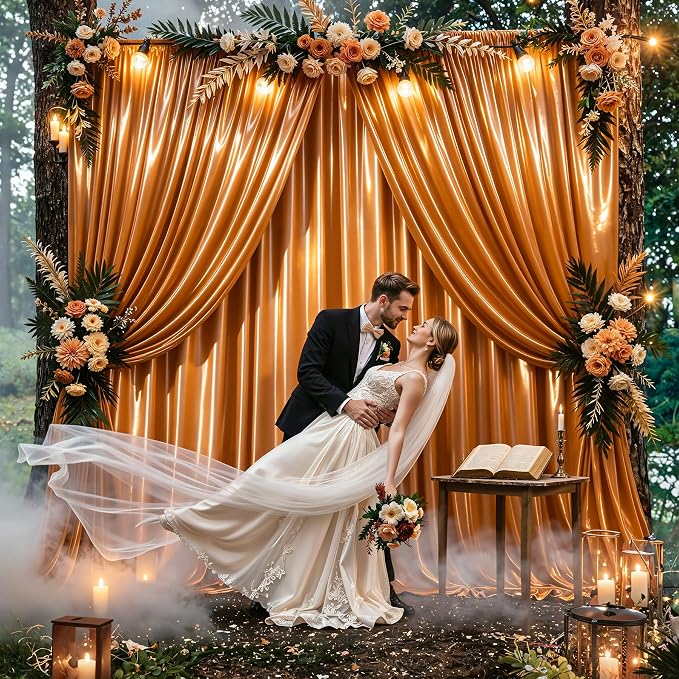 10x10ft Rust Orange Glitter Backdrop Curtain for Parties, Wrinkle Free Satin Photo Backdrop Drapes 2 Panels 5x10FT Shimmer Back Drop Cloth for Wedding Birthday Baby Shower Photography Background Decor