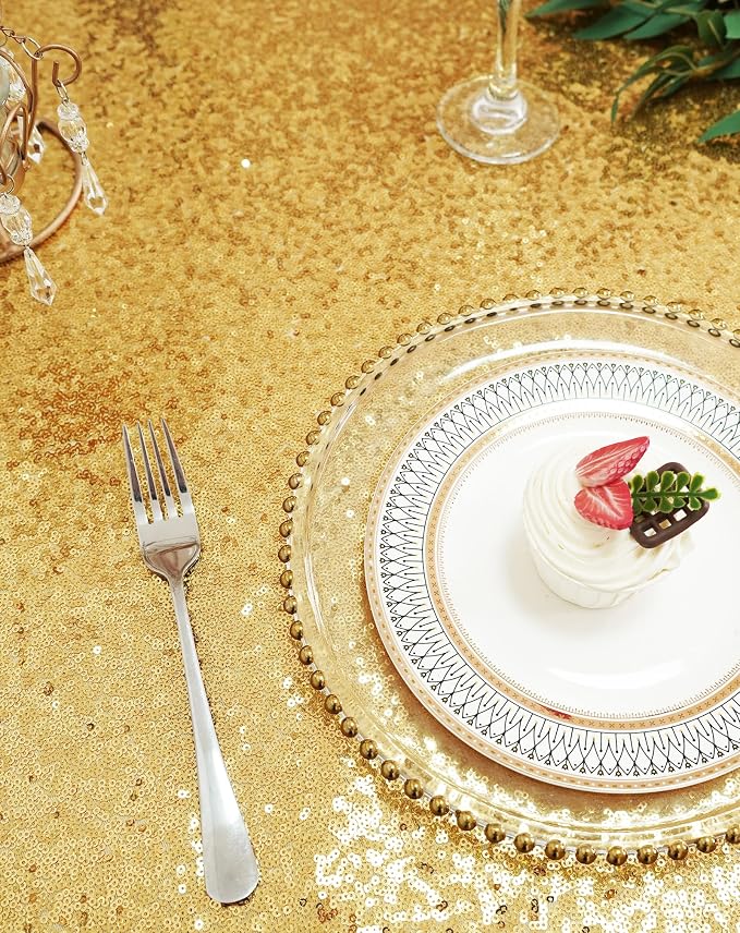 Eternal Beauty Gold Tablecloth, 120 Inch Round Sequin Tablecloth for Valentines Party Cake Dessert Table Exhibition Events