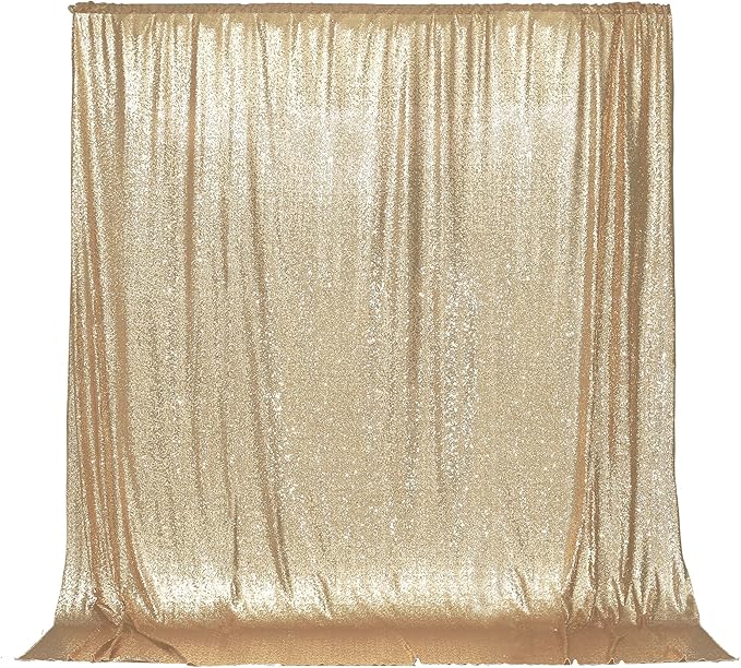 PartyDelight Light Gold Sequin Backdrop 6x6ft 4 Inch Rod Pocket | Dense 3mm sequins on mesh backing with 4 inch rod pocket for full body photos ceremony arches party walls and stage displays