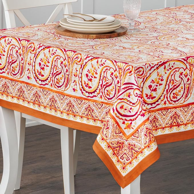 Maison d' Hermine Table Cloth Rectangle Table 100% Cotton 70 x 108 Inches Fall Tablecloth Reusable Everyday Use for Thanksgiving Christmas Decorations Dining Farmhouse Party (Palatial Paisley)