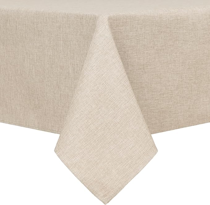 Hiasan Faux Linen Square Tablecloth - Wrinkle and Stain Resistant Washable Table Cloth for Kitchen Dining Room Holiday Table Cover for Party Dinner, Beige, 60 x 60 Inch
