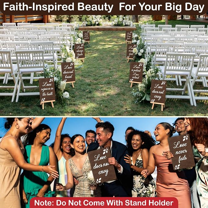 Stofinity Rustic Wedding Aisle Signs - Set Of 8, 1 Corinthians 13 Wooden Wedding Decor Signs