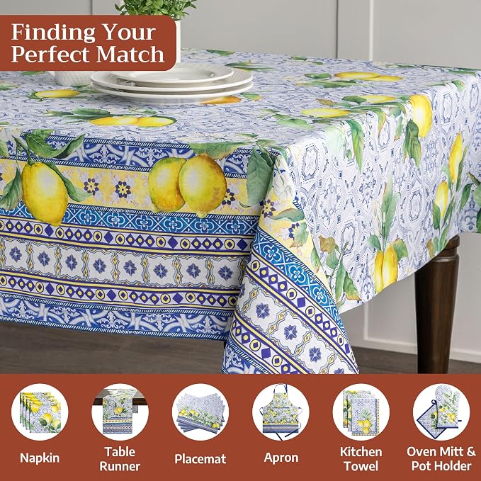 Maison d' Hermine Table Cloth Rectangle Table 100% Cotton 70 x 120 Inches Tablecloth Reusable Decorative for Dining Kitchen Room Farmhouse Party Home Hotel Restaurant Spring Summer - Citrus