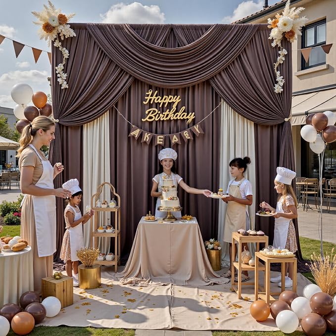 12ft x 10ft Brown Backdrop Curtains for Parties, Wrinkle Free 2 Panels Photo Backdrop Drapes Back Drop Cloth for Wedding Birthday Photography Background Decor