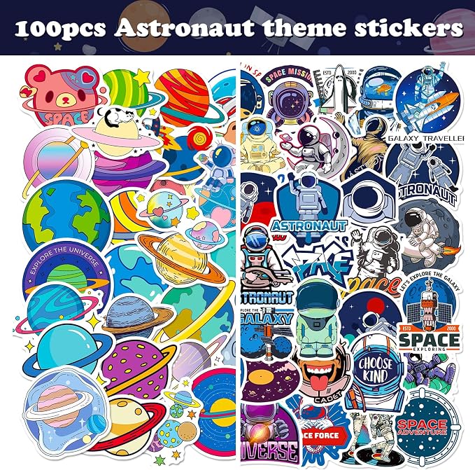 172 Pcs Outer Space Theme Stationery Set Astronaut spaceship rocket 36pencils 36erasers 100Stickers for Space Birthday Party Classroom School Reward Gift Prizes Goodie Bags Stuffers Office (space)