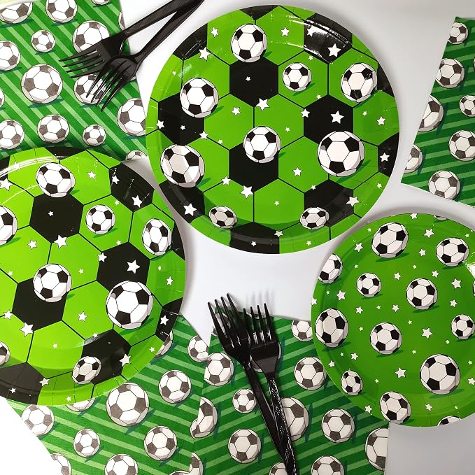 Soccer Party Supplies for 24 Guests Soccer Party Plates and Napkins Party Favors Set with Dinner Dessert Plates Soccer Birthday Themed Paper Plastic Plates for Boy Game Day Decorations (96 Pieces)