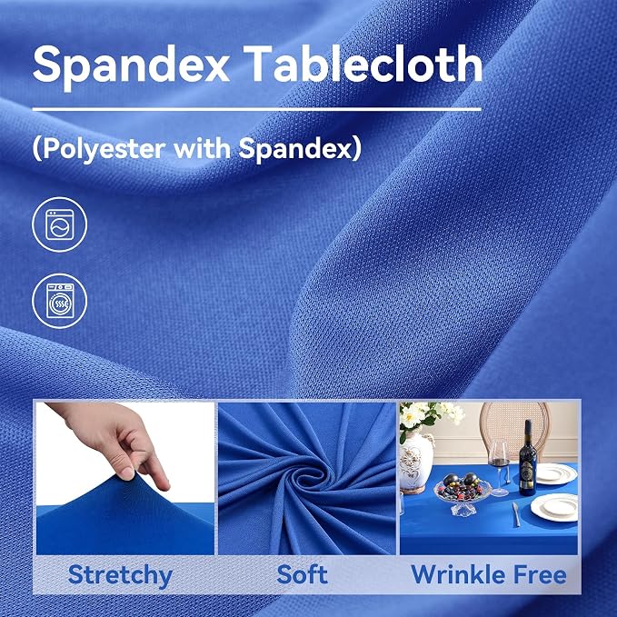6 pk Royal Blue Spandex Tablecloths 8ft with Ruffle Table Skirt, Wrinkle Free Stretchy Fitted Tablecloth for 8 Foot Rectangle Tables, Elastic Spandex Table Covers 8ft for Party Wedding Banquet
