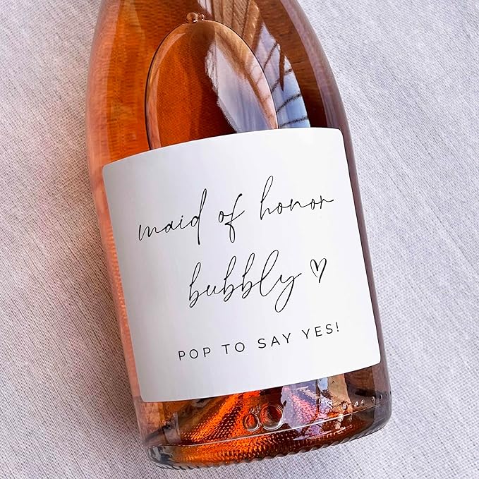 Bridesmaid Bubbly - Set of 8 Waterproof Champagne Bottle Labels, Proposal Idea for Bridesmaids, Maid of Honor & Matron of Honor