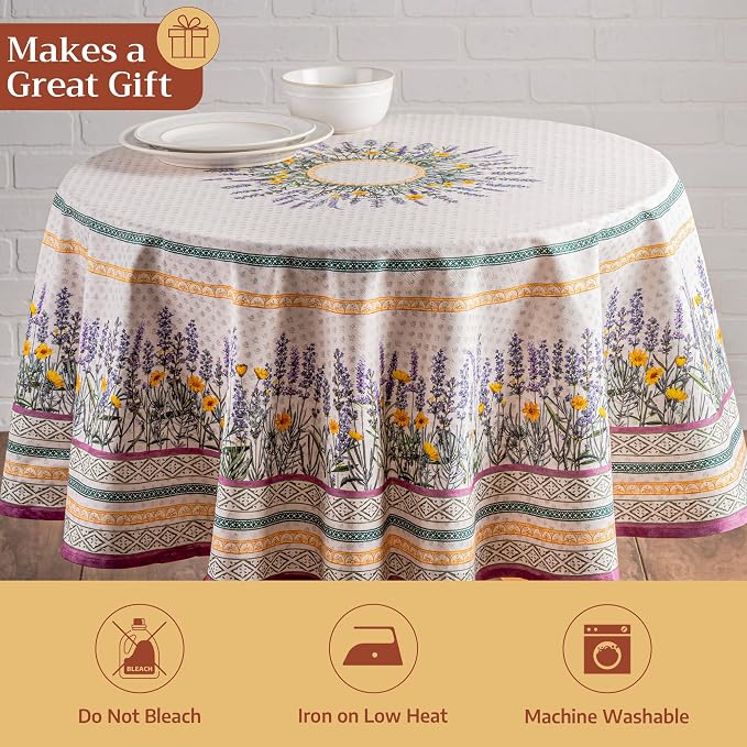 Maison d' Hermine Table Cloth Round Table 100% Cotton 69 Round Inches Tablecloth Reusable Decorative for Dining Kitchen Room Farmhouse Party Home Hotel Restaurant Spring Summer - Fanny Lavender