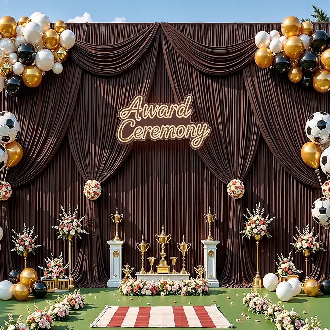 10x10ft Brown Photo Backdrop Curtains for Parties Birthday Wrinkle Free Polyester Photoshoot Curtains Drapes Backdrop for Weddings Anniversary Graduation Stage Photography Background 2 Panels 5x10FT