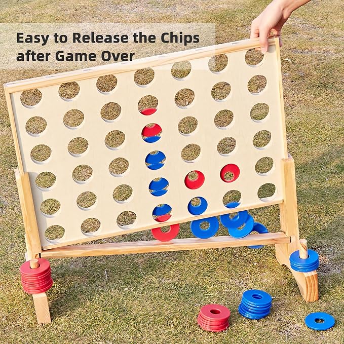 Giant Wooden 4 in A Row Game 2.8Ft, Indoor and Outdoor Jumbo Board Game for Teens,Includes 42 Pcs Chips & Durable Carrying Bag, Halloween Christmas Party Gifts for Kids Adults Lovers
