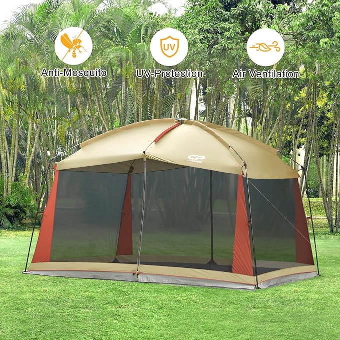 CAMPROS CP Screen House 12 x 10 Ft Screened Mesh Net Wall Canopy Tent Screen Shelter Gazebos for Patios Outdoor Camping Activities - Beige