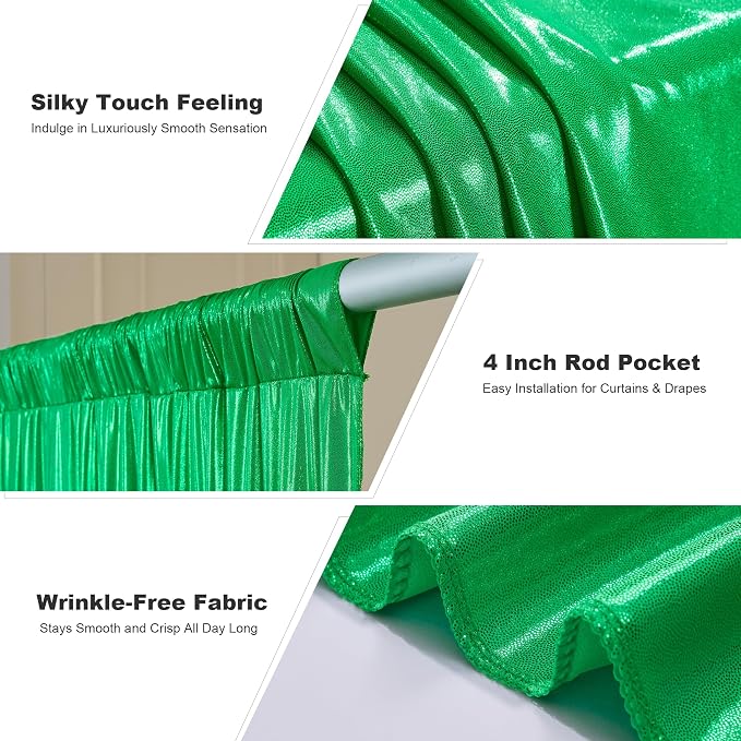 gogoparti 20x10FT Green Sequin Backdrop Curtain - 4 Panels of 5x10FT Wrinkle-Free Glitter Drapes for Photography, Birthdays, Weddings & Graduations