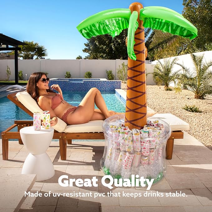 JOYIN 60" Inflatable Palm Tree Cooler, Beach Theme Decor, Pool Party Decorations, Luau Hawaiian Birthday Party Supplies, Ocean Jungle Tropical Themed Summer Outdoor Drink Cooler