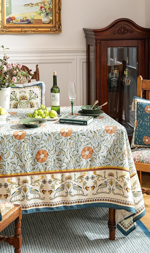 patdrea Vintage French Linen Tablecloth,Rectangular,79"x55"-Wensel | Italian Provencal Table Cloth for Rectangle Table,Colorful Floral Patterned,Dining Room Tea Party Thanksgiving Decor