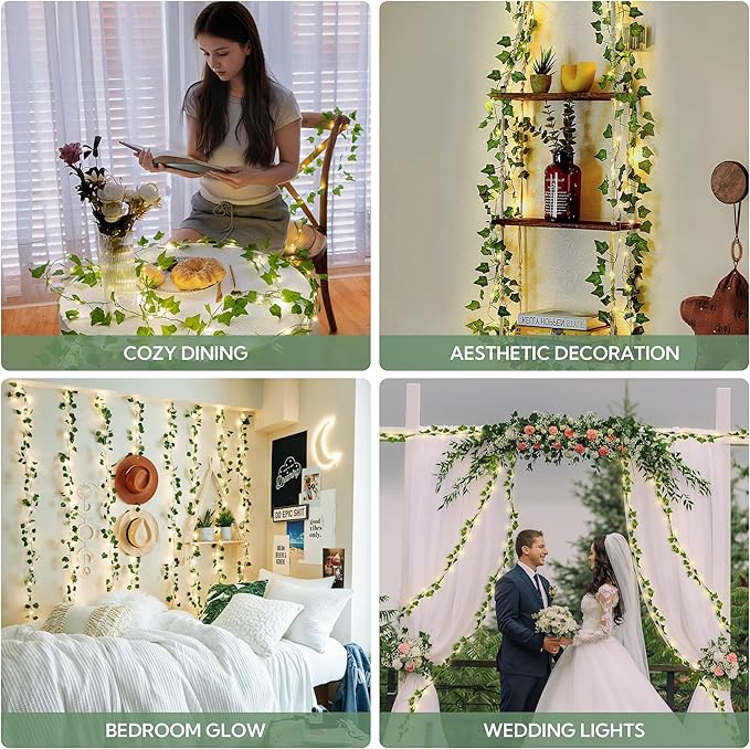 HEYFUNi 23FT Ivy Vines with Fairy Lights, Remote USB & Battery | Artificial Leaf String Lights with 73 Warm White LEDs, Timer, Memory, 8 Modes, Fake Vines for Bedroom, Dorm, Aesthetic Decor