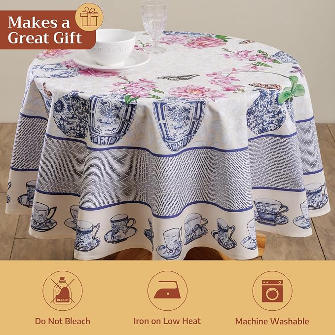 Maison d' Hermine Table Cloth Round Table 100% Cotton 69 Round Inches Tablecloth Reusable Decorative for Dining Kitchen Room Farmhouse Party Home Hotel Restaurant Spring Summer - Canton