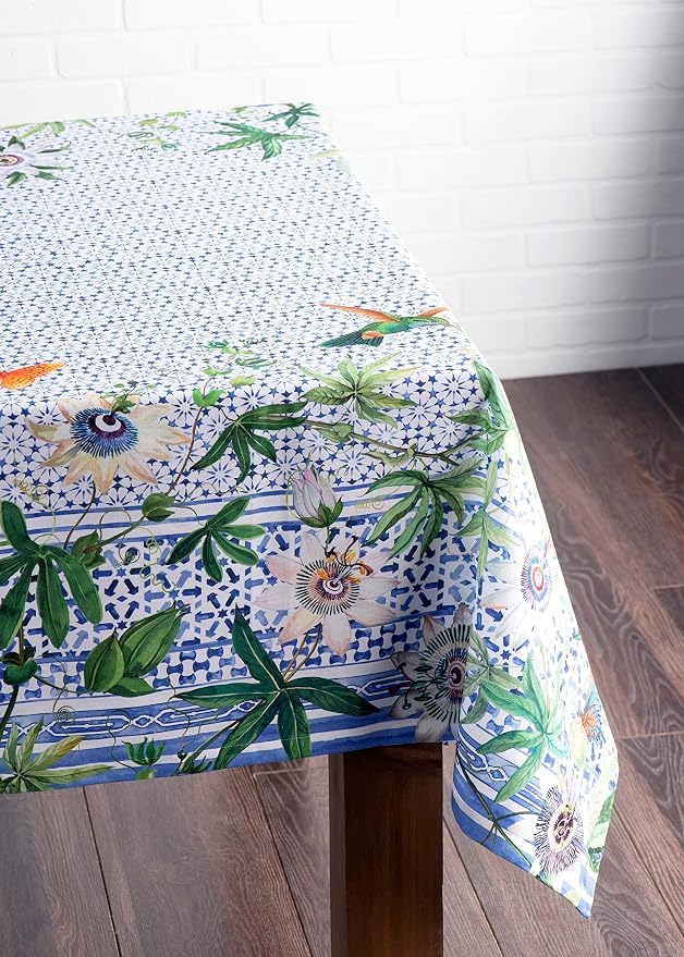 Maison d' Hermine Table Cloth Rectangle Table 100% Cotton 60 x 120 Inches Tablecloth Reusable Decorative for Dining Kitchen Room Farmhouse Party Home Hotel Restaurant Spring Summer - Passiflora